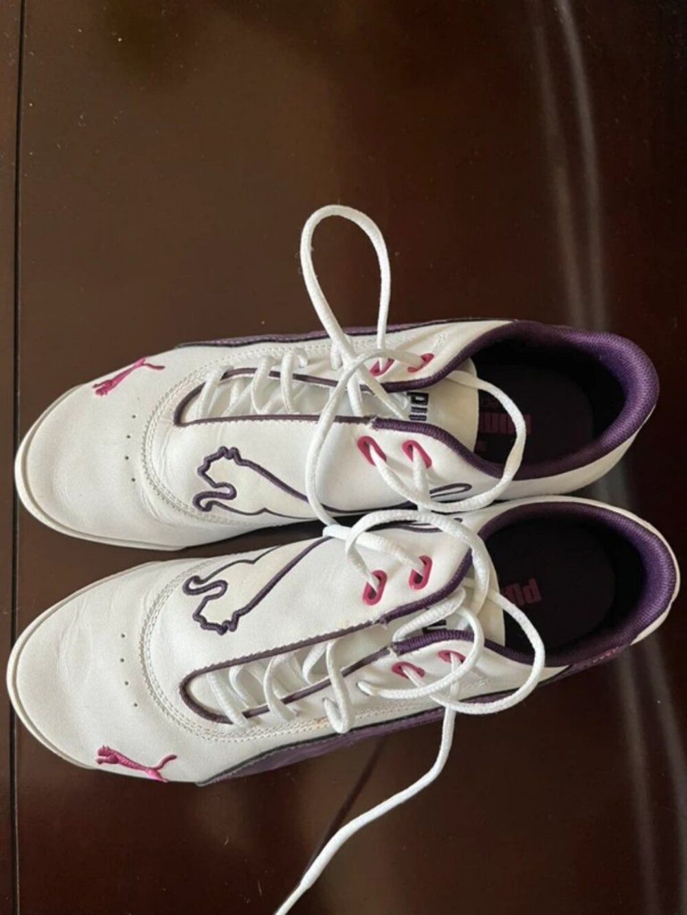 PUMA White & Purple Lace-Up Sneakers